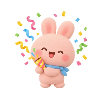 축하할 일이 생겼어 — 분홍 토끼 이모티콘